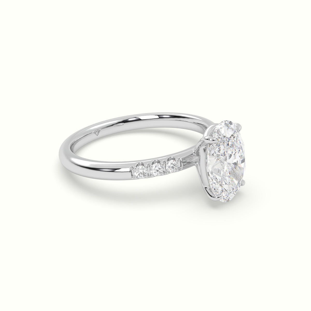 Oval Cut Diamond Pave Engagement Ring — White Gold