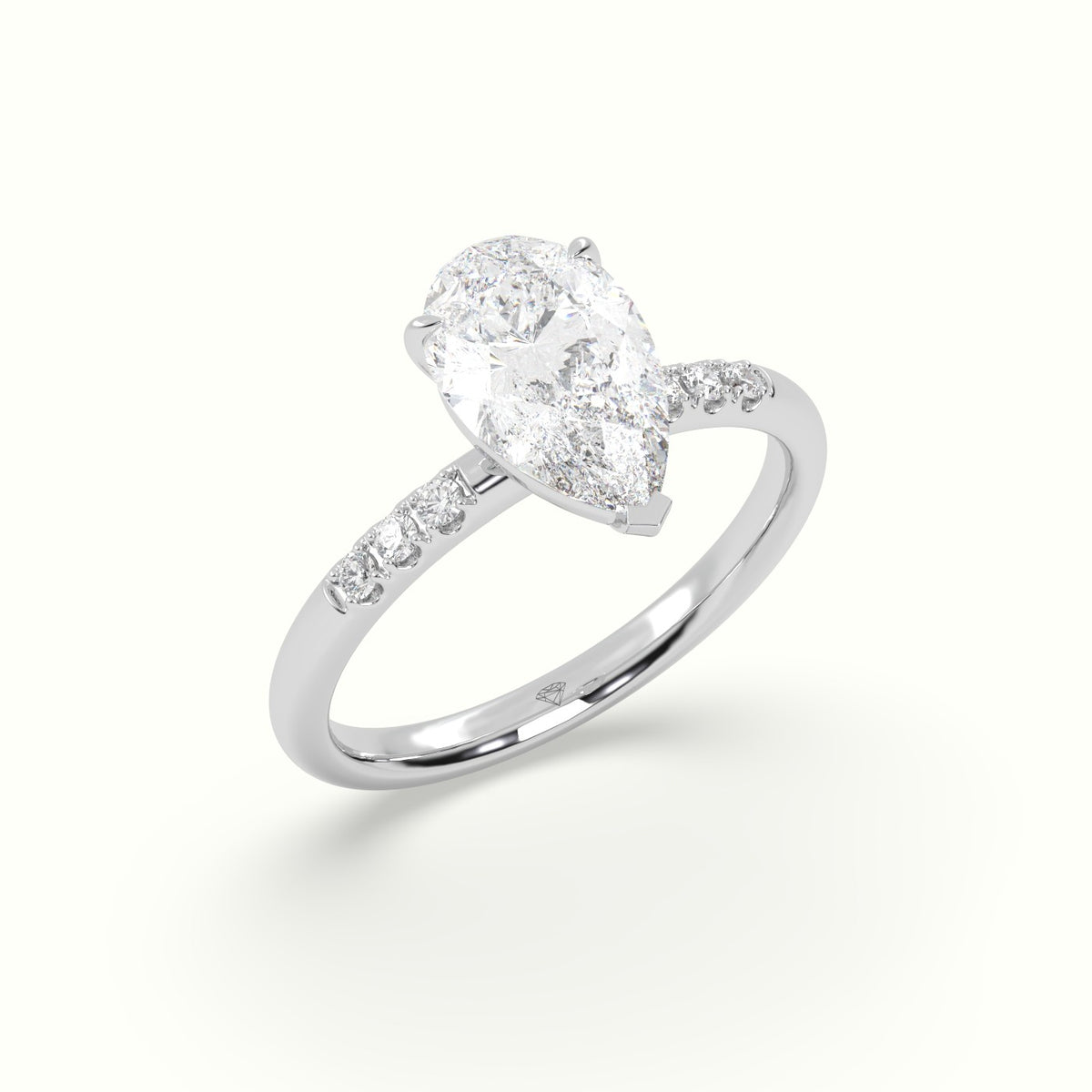 Pear Cut Diamond Pave Engagement Ring — White Gold