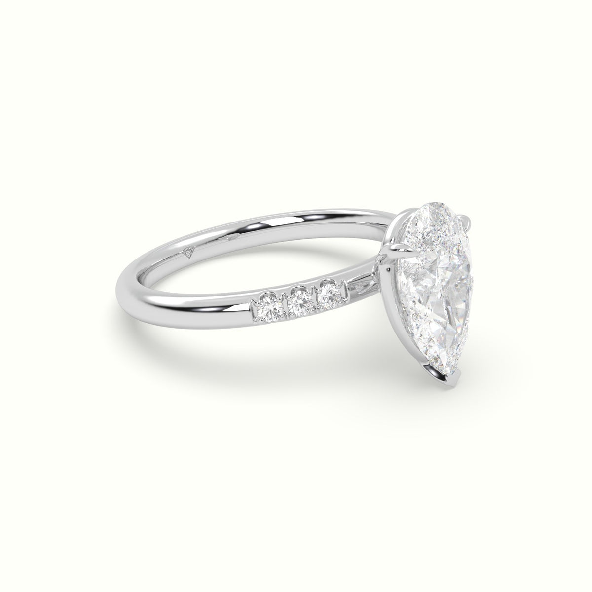 Pear Cut Diamond Pave Engagement Ring — White Gold