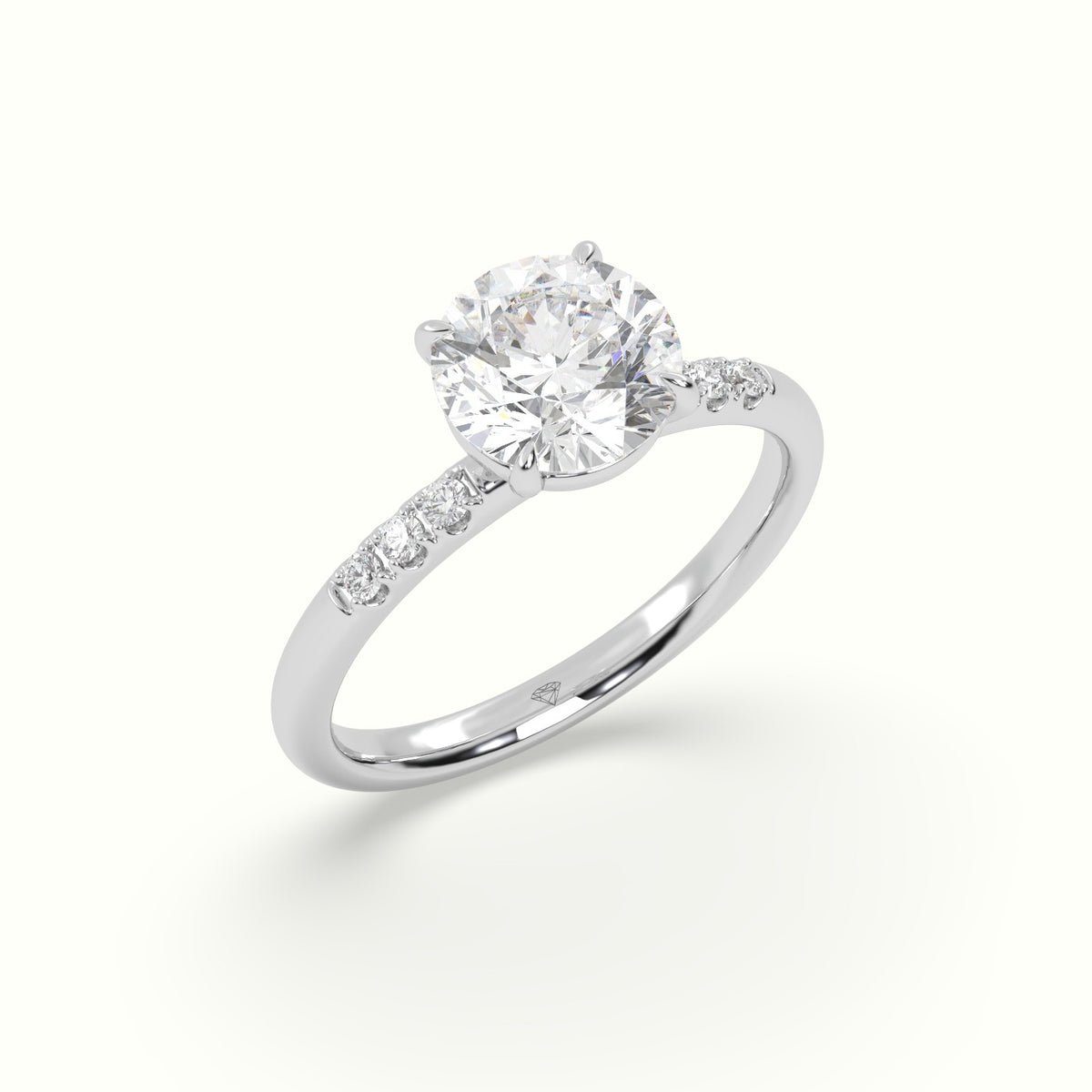 Round Cut Diamond Pave Engagement Ring — White Gold