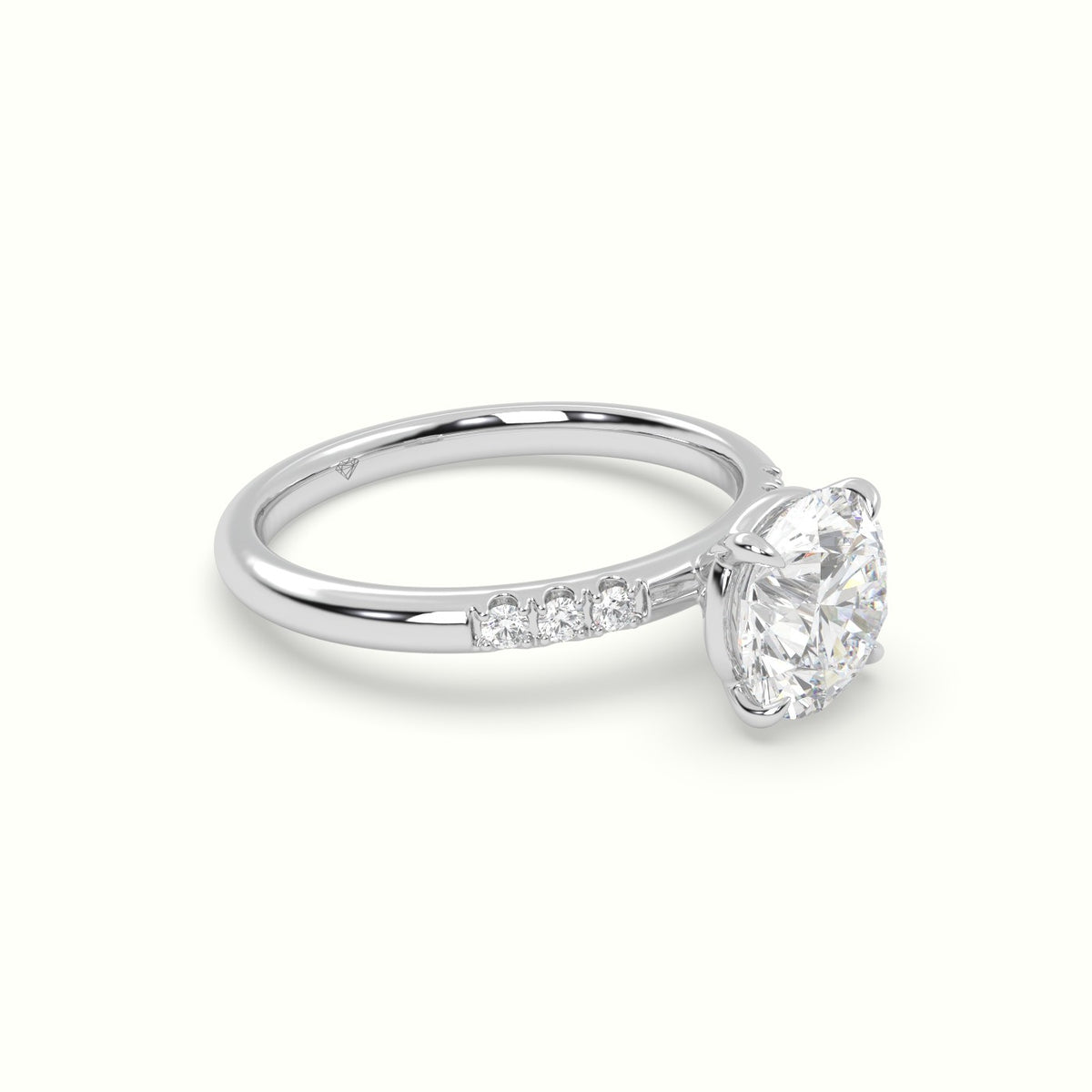 Round Cut Diamond Pave Engagement Ring — White Gold