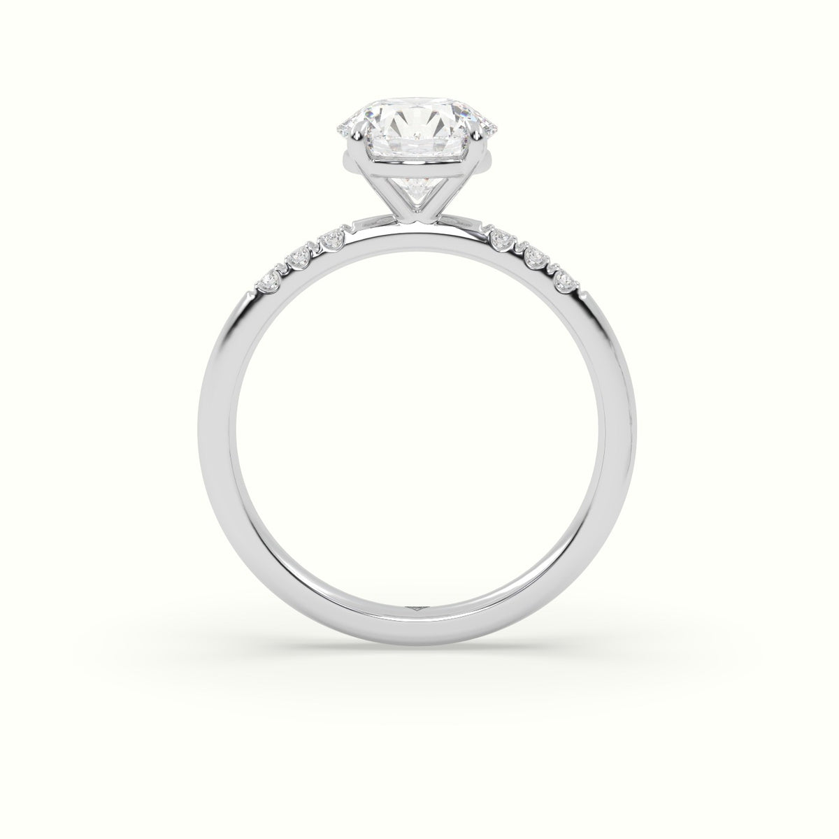 Round Cut Diamond Pave Engagement Ring — White Gold