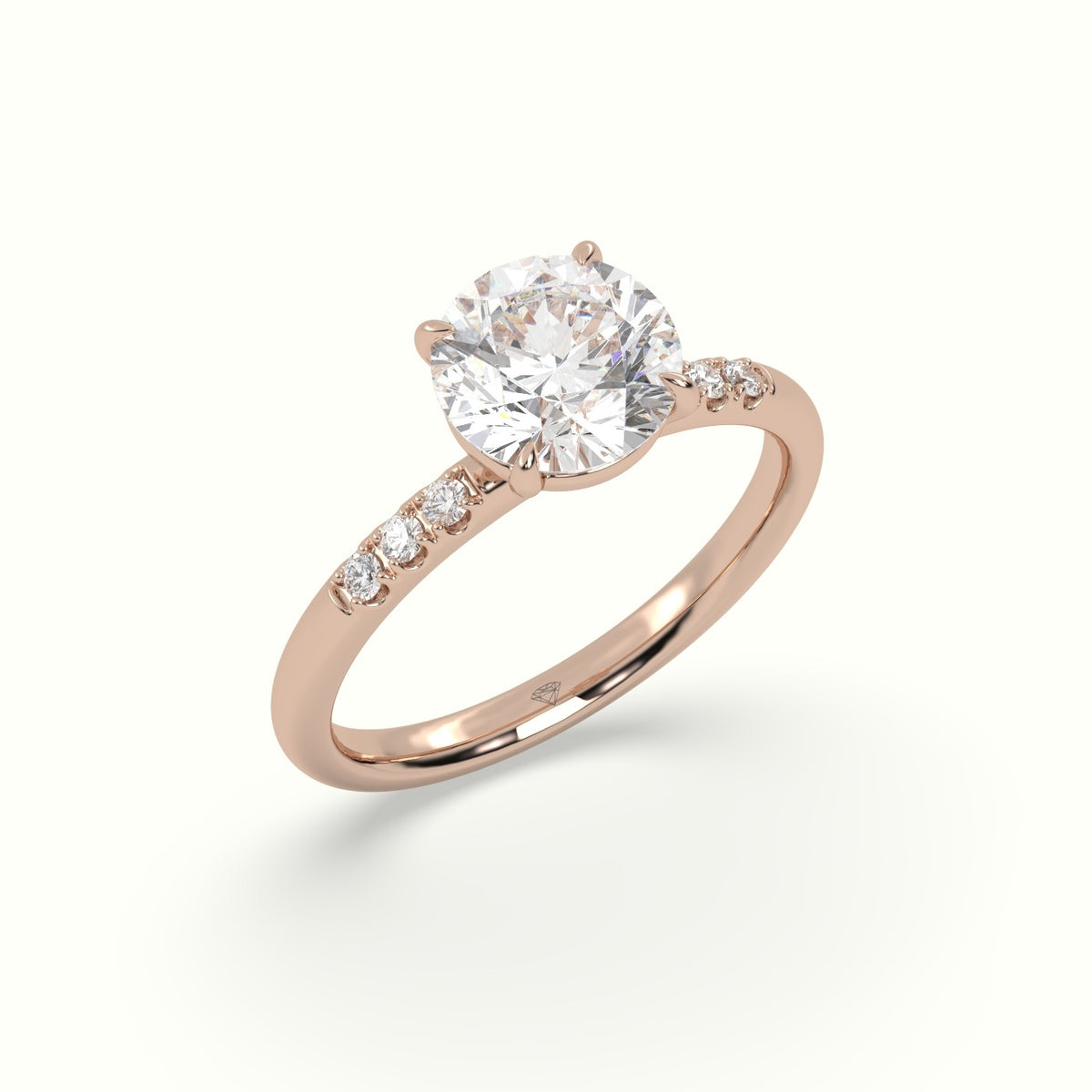 Round Cut Diamond Pave Engagement Ring — Rose Gold