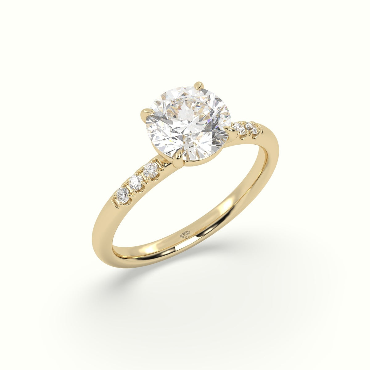 Round Cut Diamond Pave Engagement Ring — Yellow Gold
