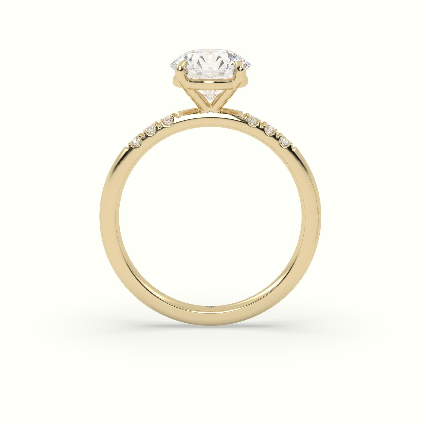 Round Cut Diamond Pave Engagement Ring — Yellow Gold