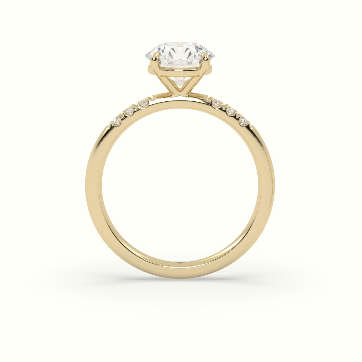 Round Cut Diamond Pave Engagement Ring — Yellow Gold