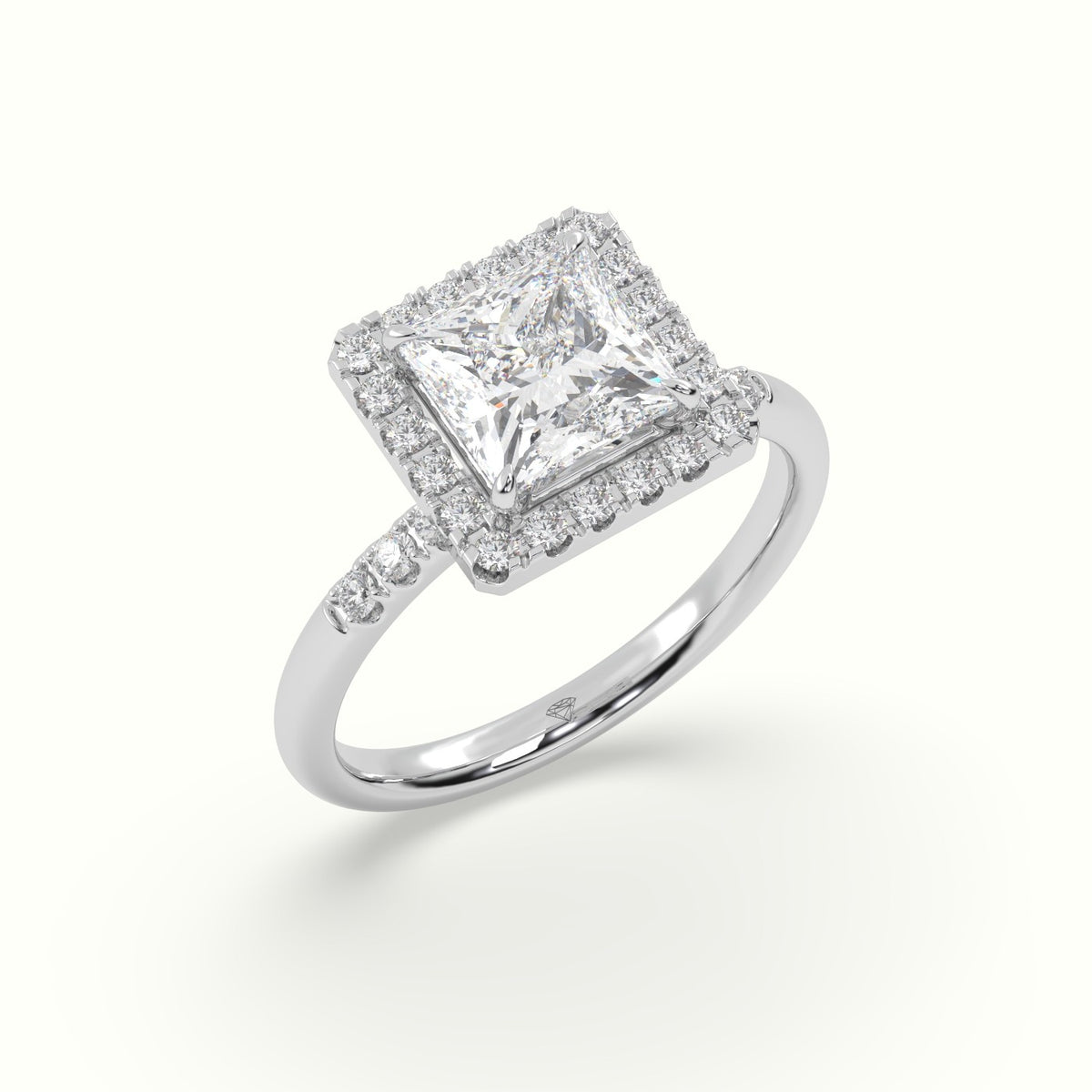 Princess Cut Halo Diamond Engagement Ring — White Gold
