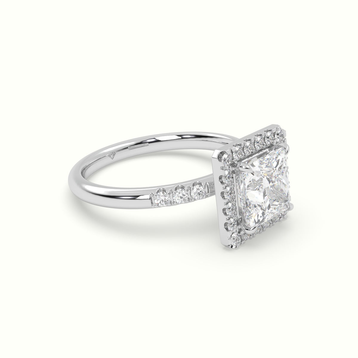 Princess Cut Halo Diamond Engagement Ring — White Gold