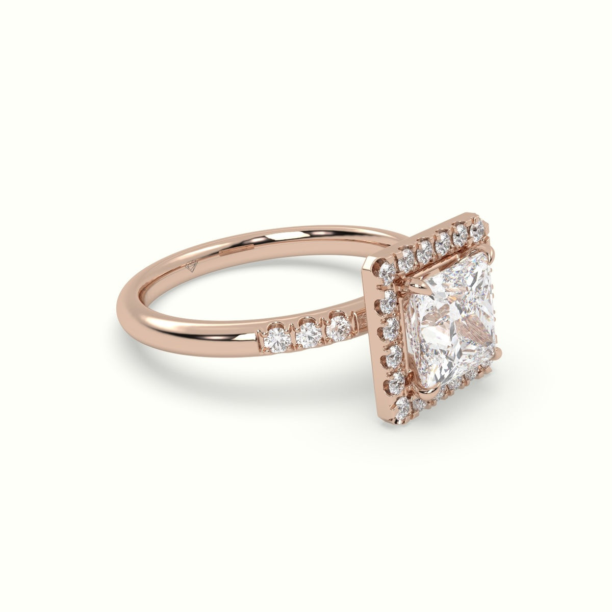 Princess Cut Halo Diamond Engagement Ring — Rose Gold