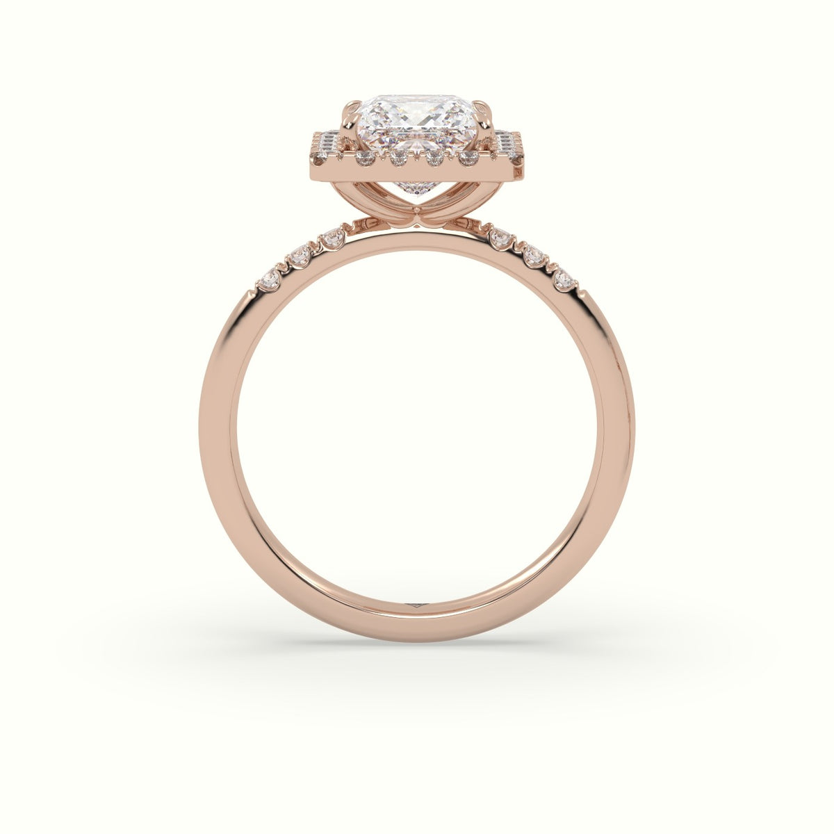 Princess Cut Halo Diamond Engagement Ring — Rose Gold