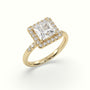 Princess Cut Halo Diamond Engagement Ring — Yellow Gold