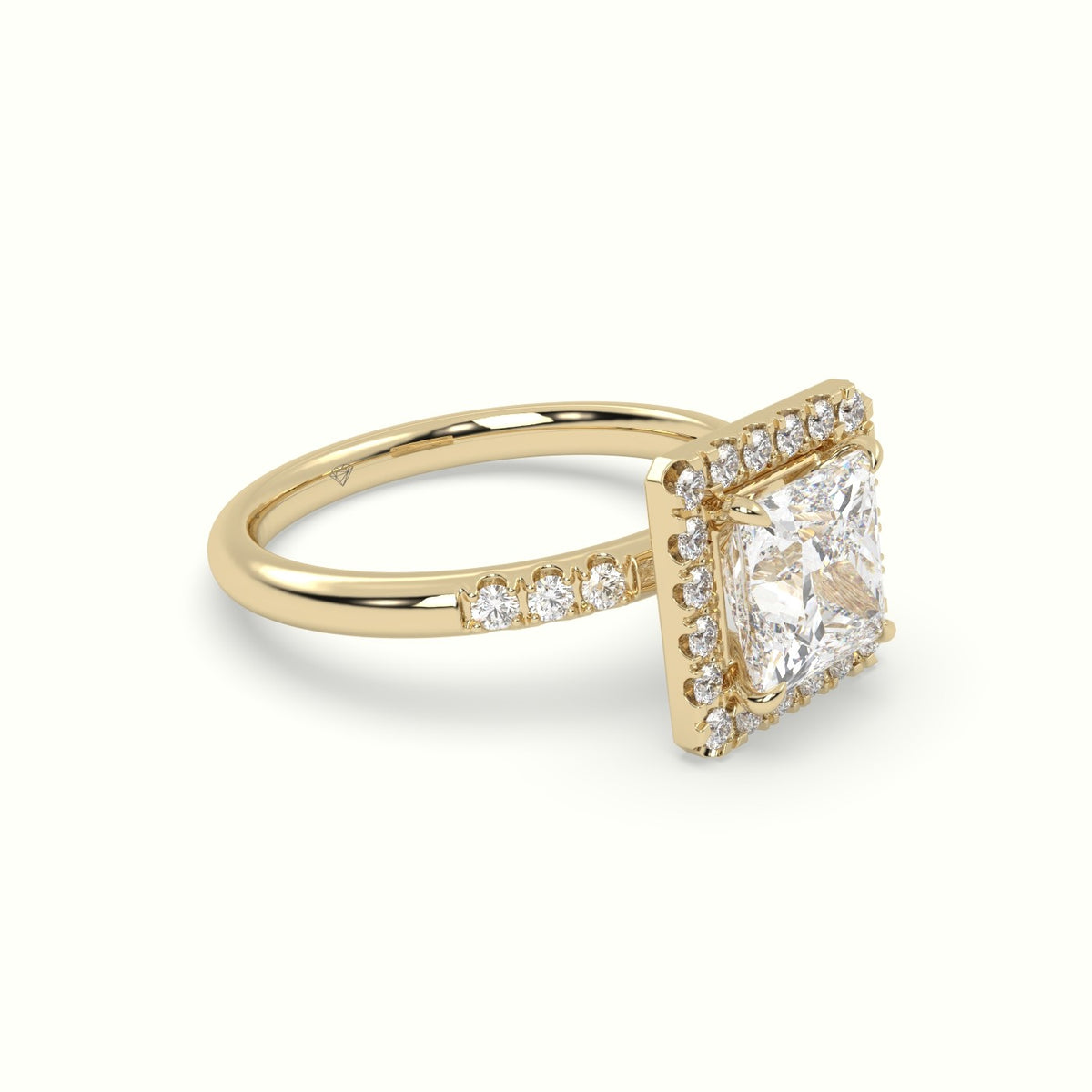 Princess Cut Halo Diamond Engagement Ring — Yellow Gold