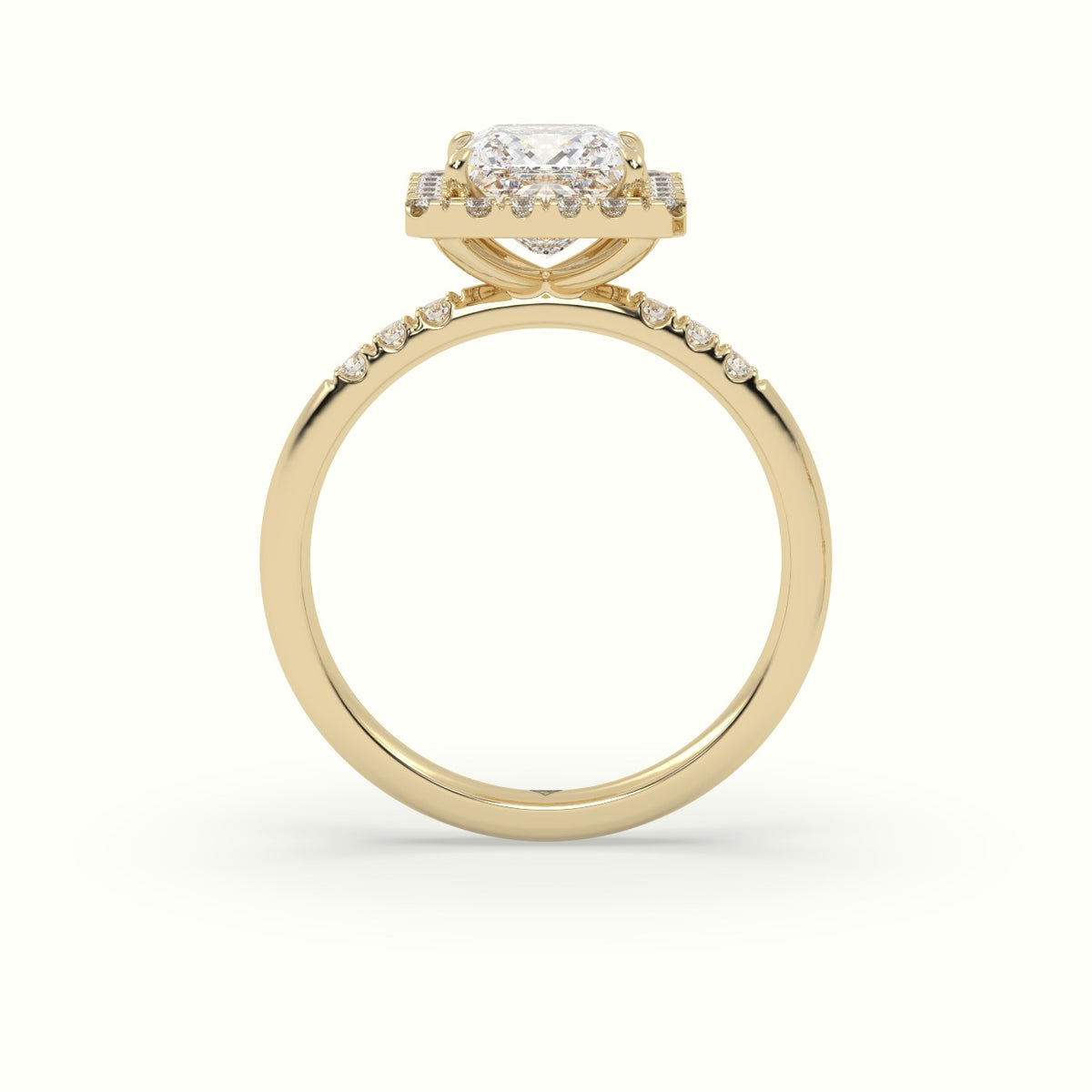 Princess Cut Halo Diamond Engagement Ring — Yellow Gold