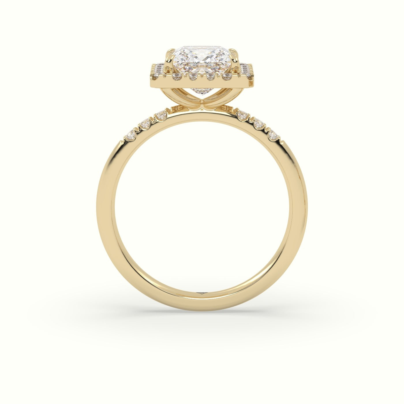 Princess Cut Halo Diamond Engagement Ring — Yellow Gold
