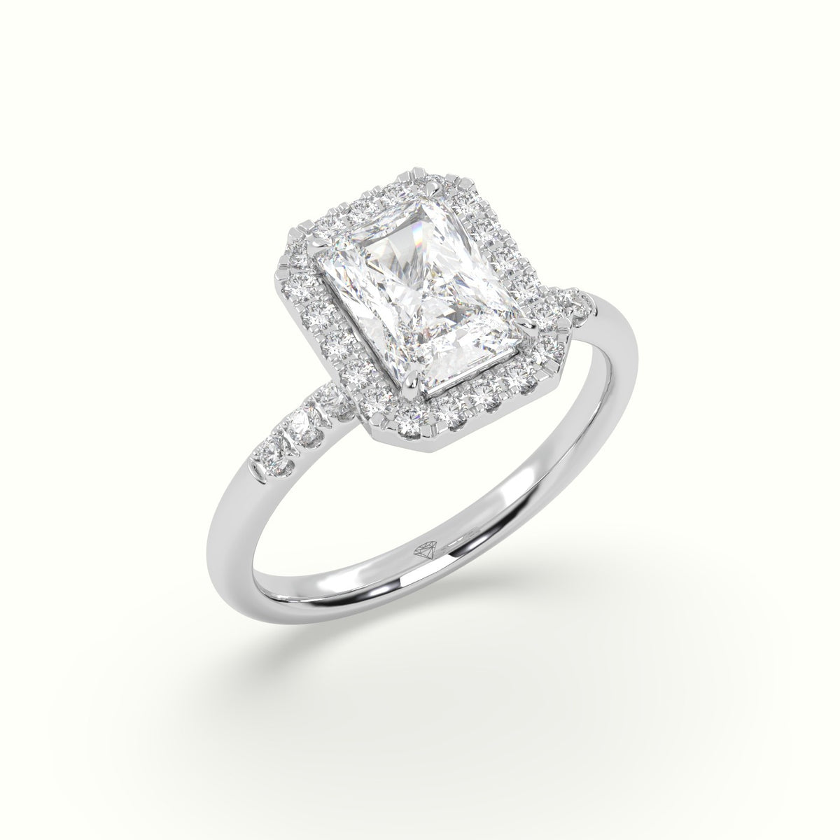 Radiant Cut Halo Diamond Engagement Ring — White Gold