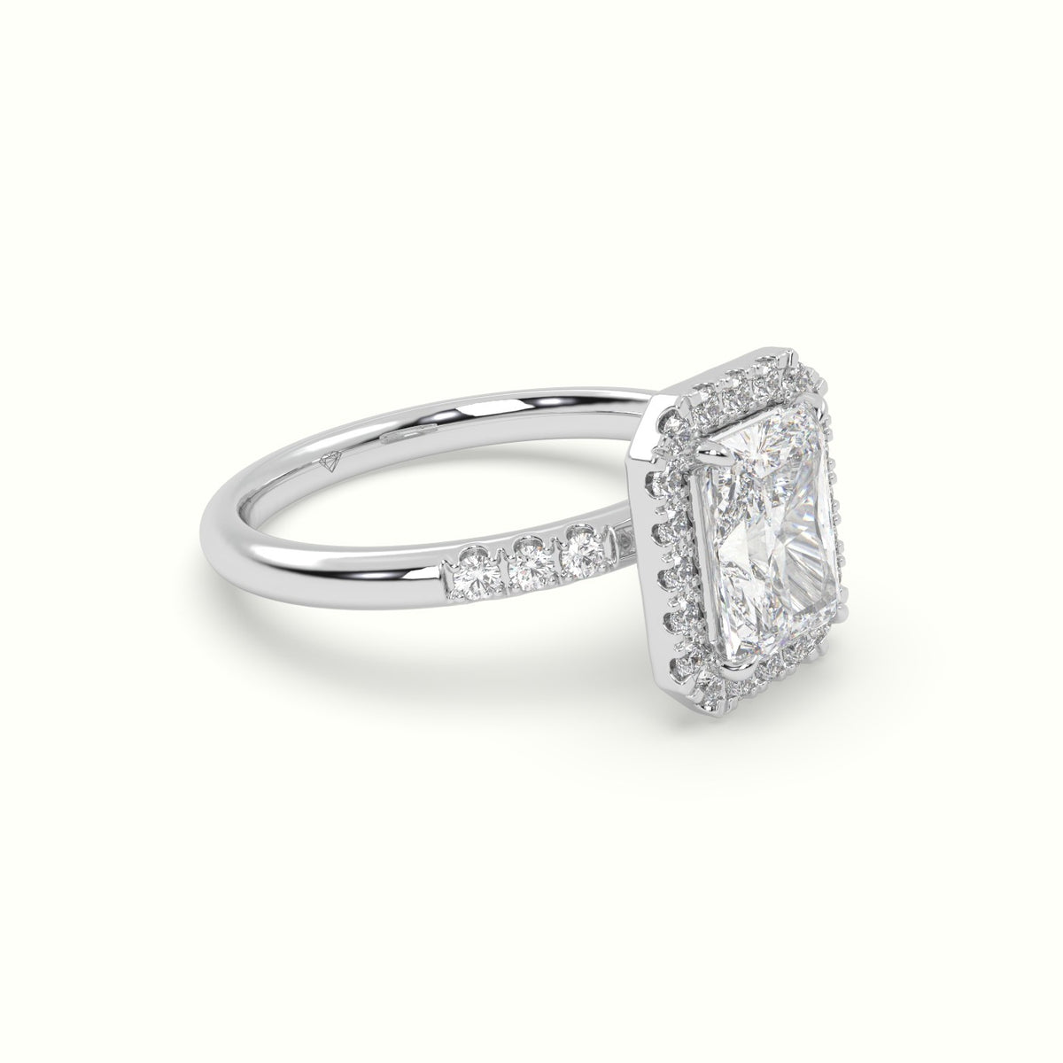 Radiant Cut Halo Diamond Engagement Ring — White Gold