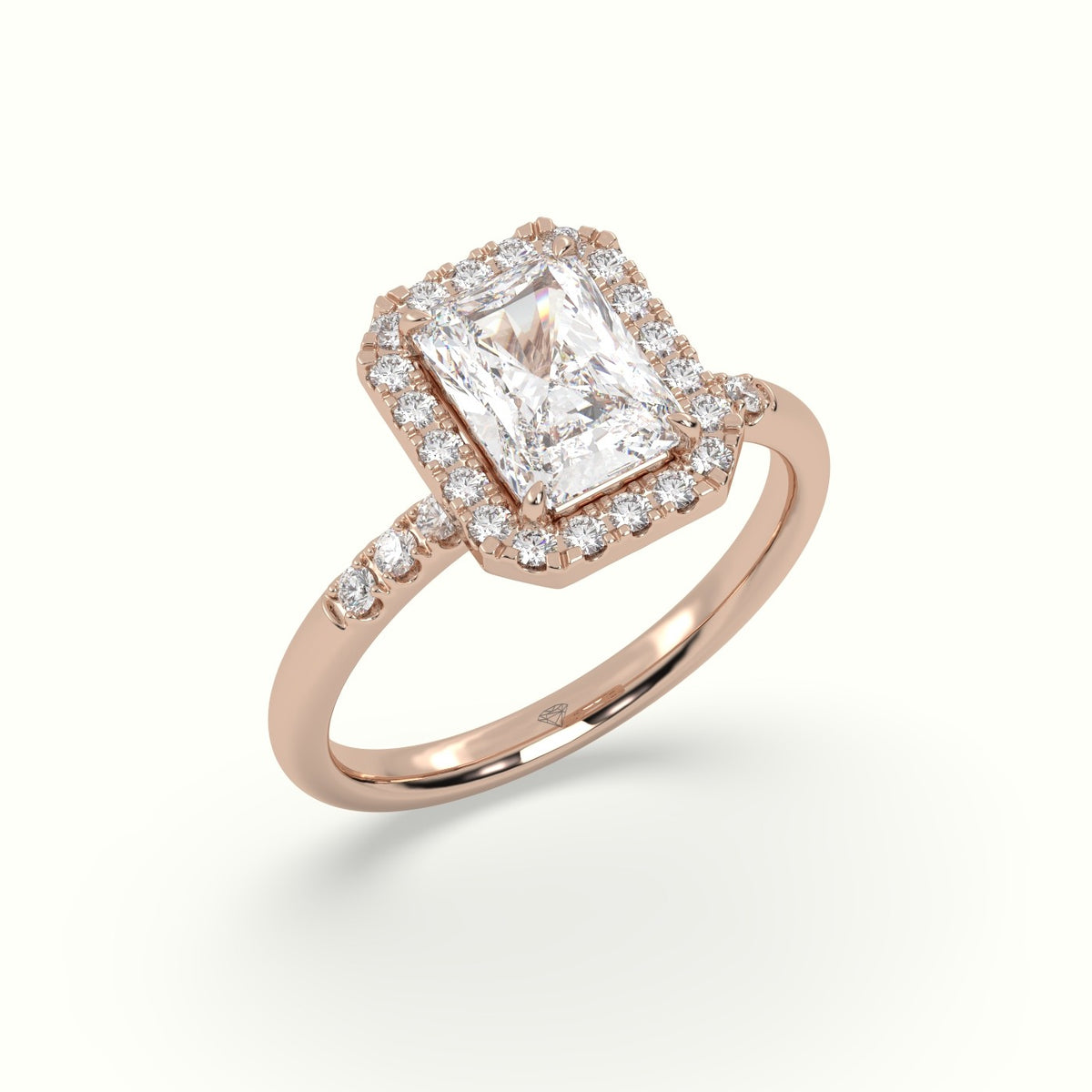 Radiant Cut Halo Diamond Engagement Ring — Rose Gold