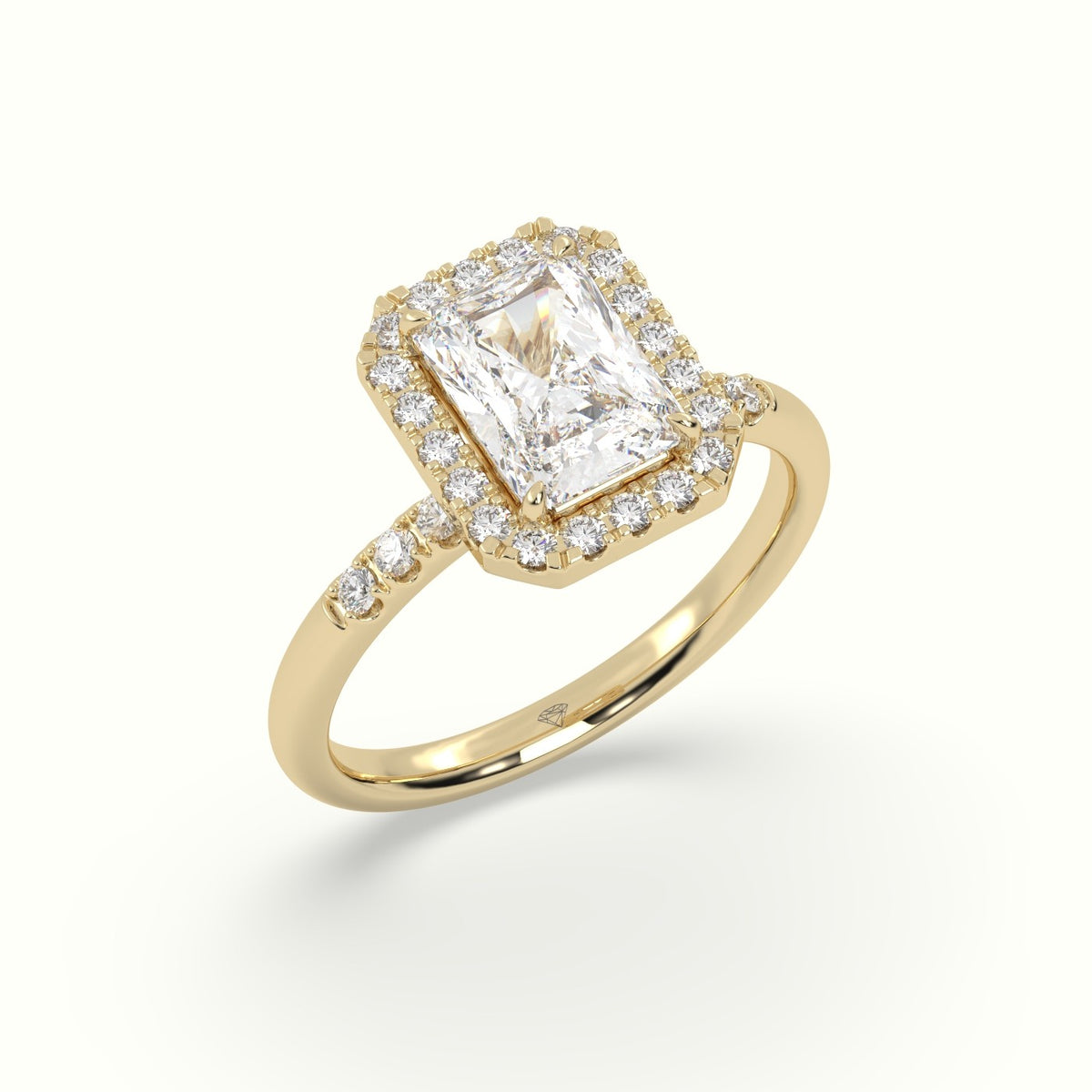 Radiant Cut Halo Diamond Engagement Ring — Yellow Gold