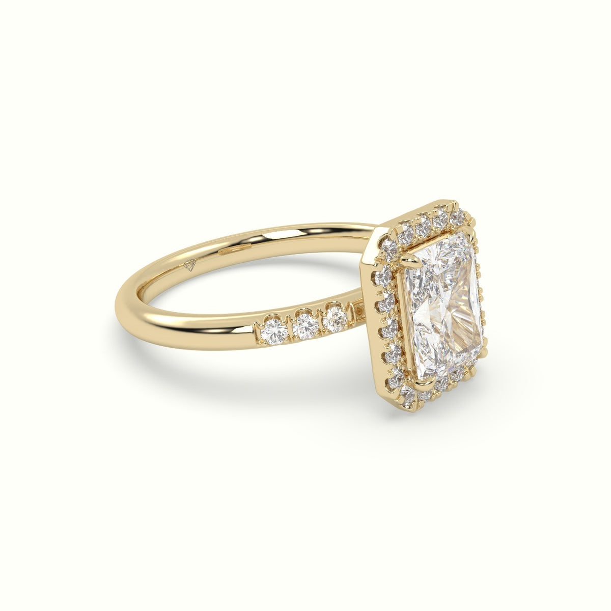 Radiant Cut Halo Diamond Engagement Ring — Yellow Gold