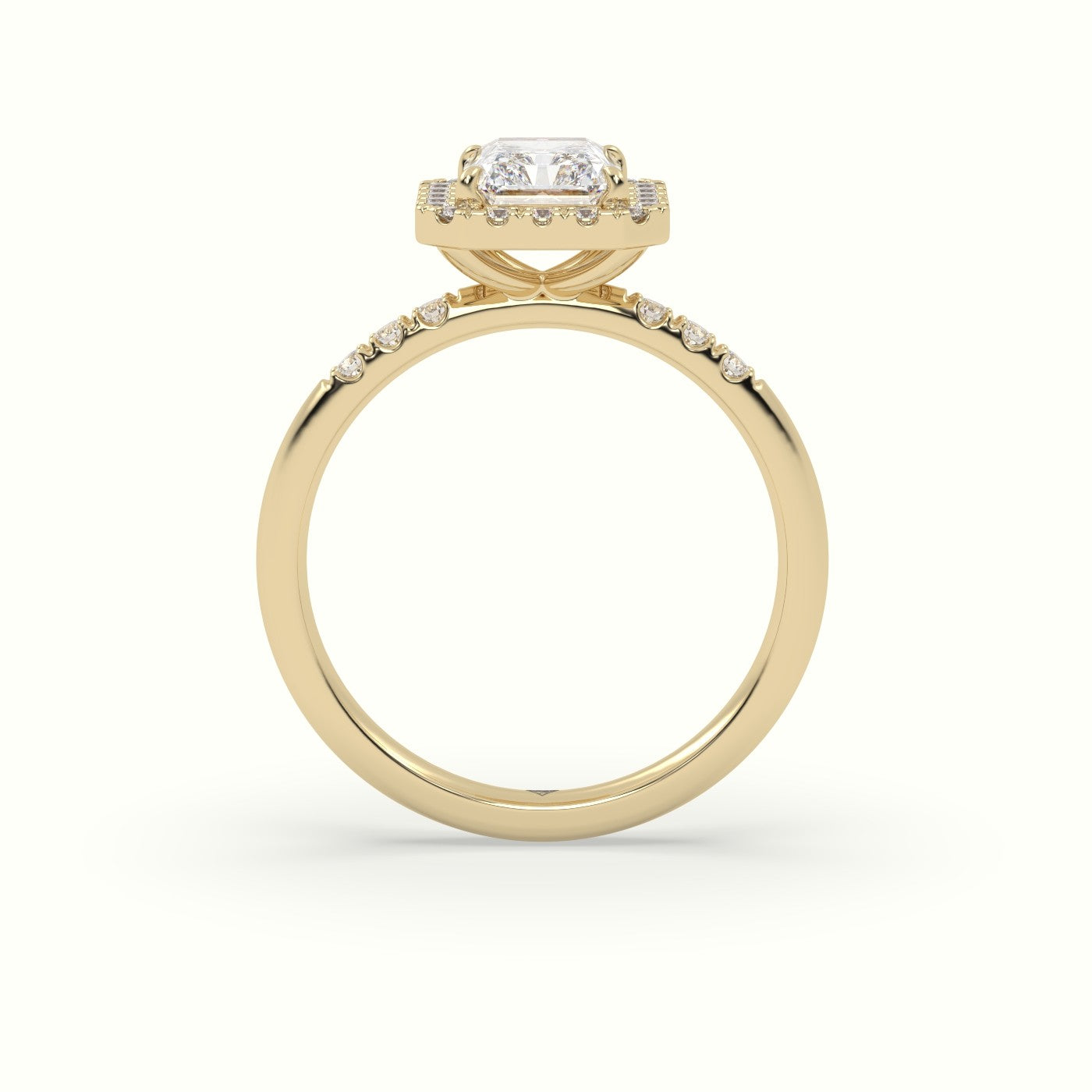 Radiant Cut Halo Diamond Engagement Ring — Yellow Gold