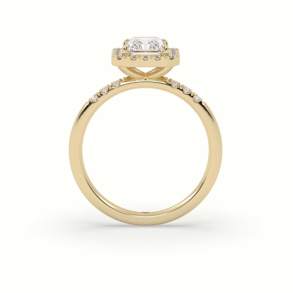 Radiant Cut Halo Diamond Engagement Ring — Yellow Gold