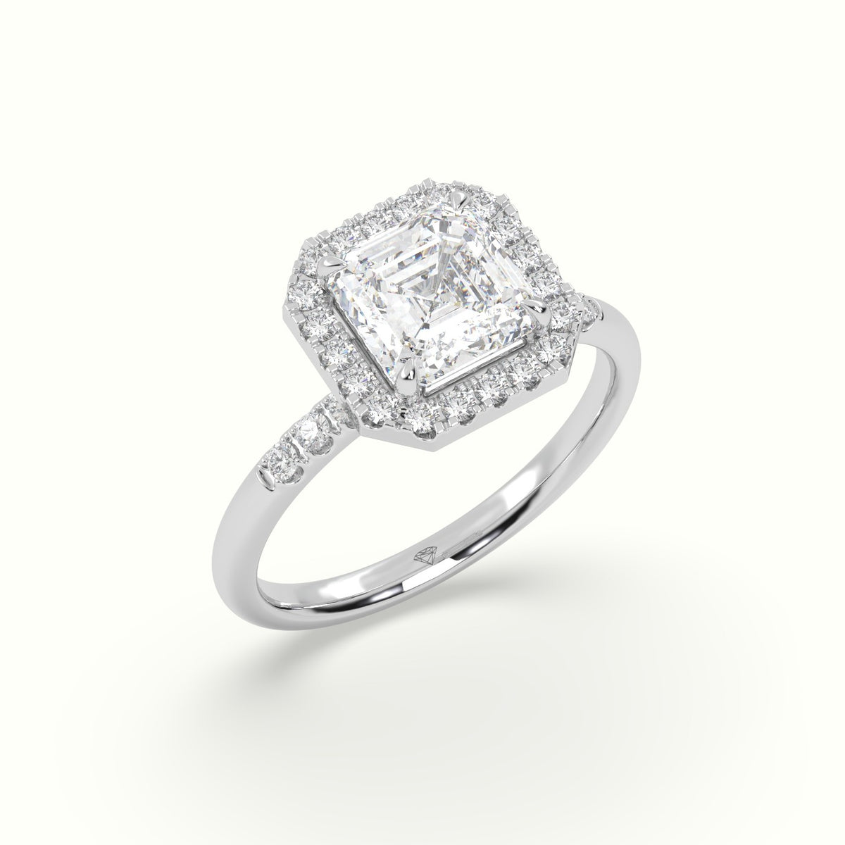 Asscher Cut Halo Diamond Engagement Ring — White Gold