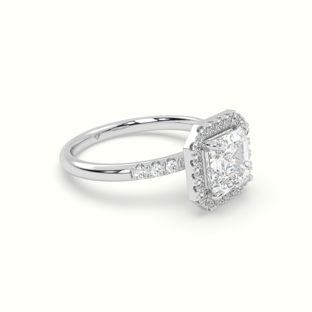 Asscher Cut Halo Diamond Engagement Ring — White Gold