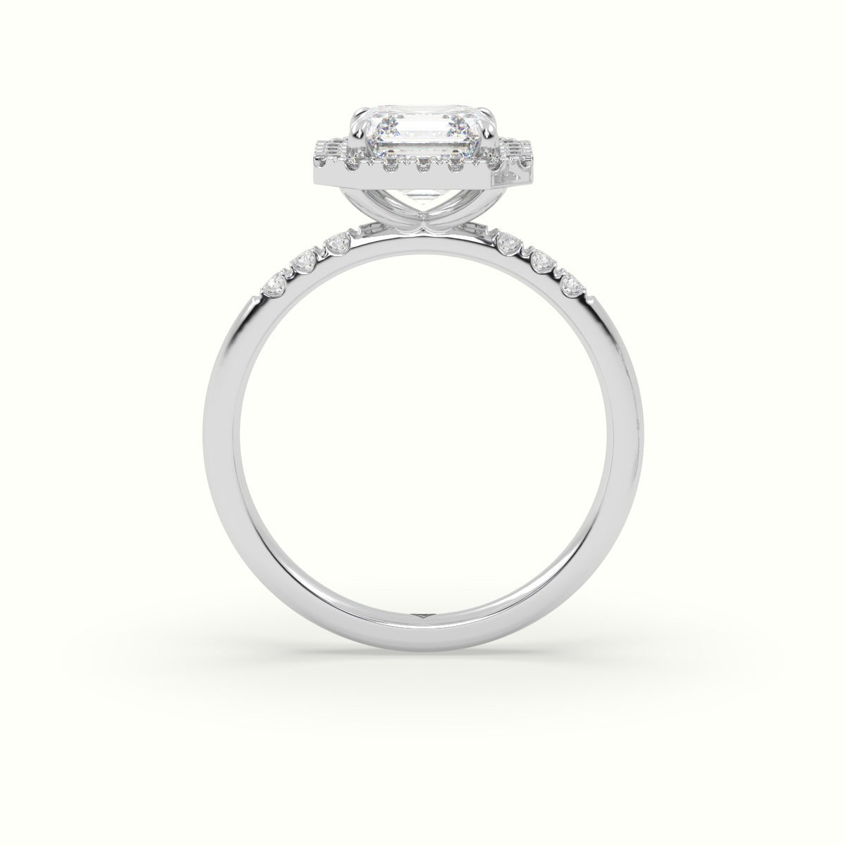 Asscher Cut Halo Diamond Engagement Ring — White Gold