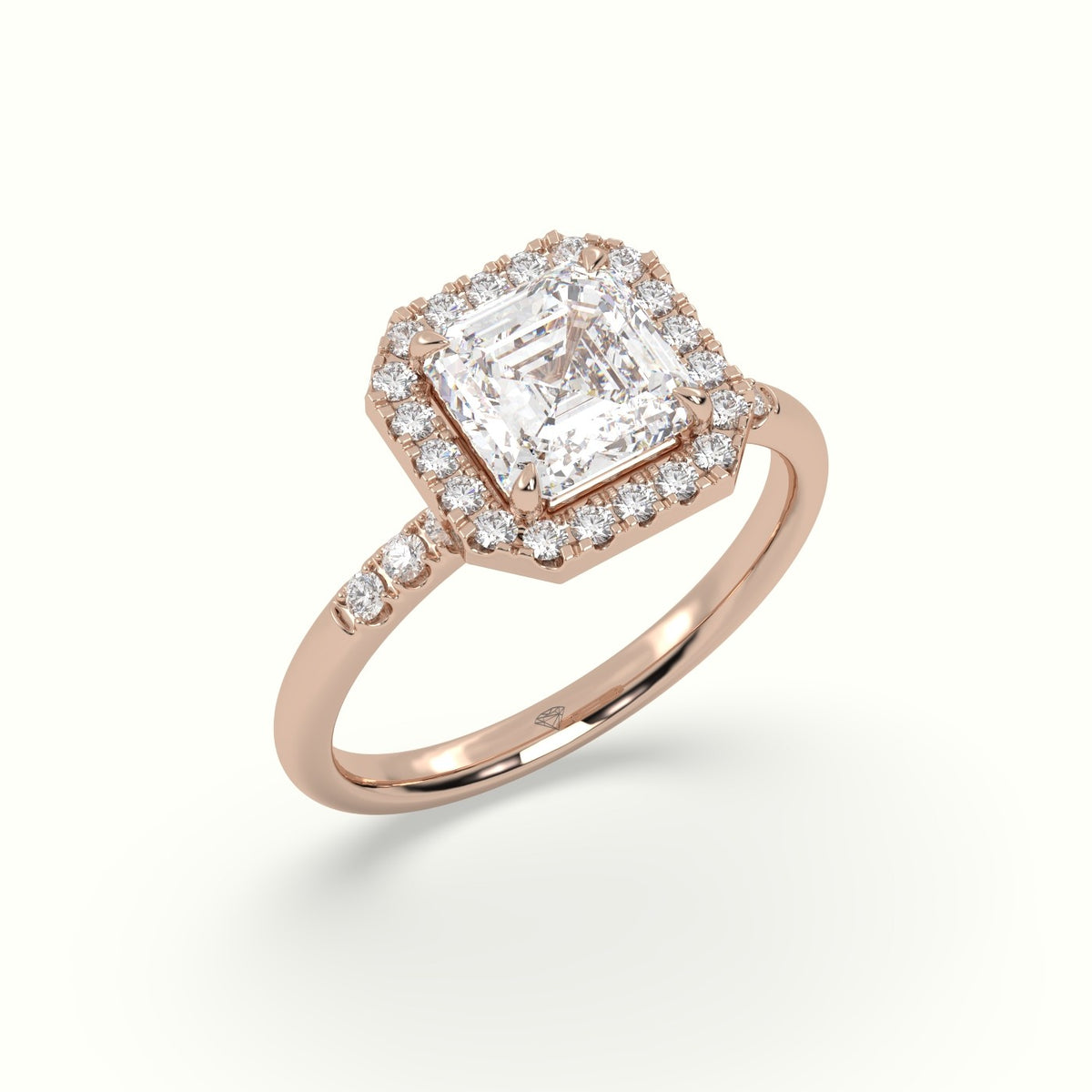 Asscher Cut Halo Diamond Engagement Ring — Rose Gold