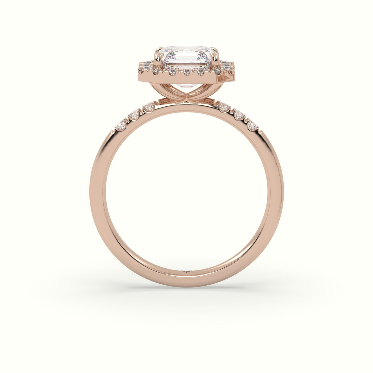 Asscher Cut Halo Diamond Engagement Ring — Rose Gold