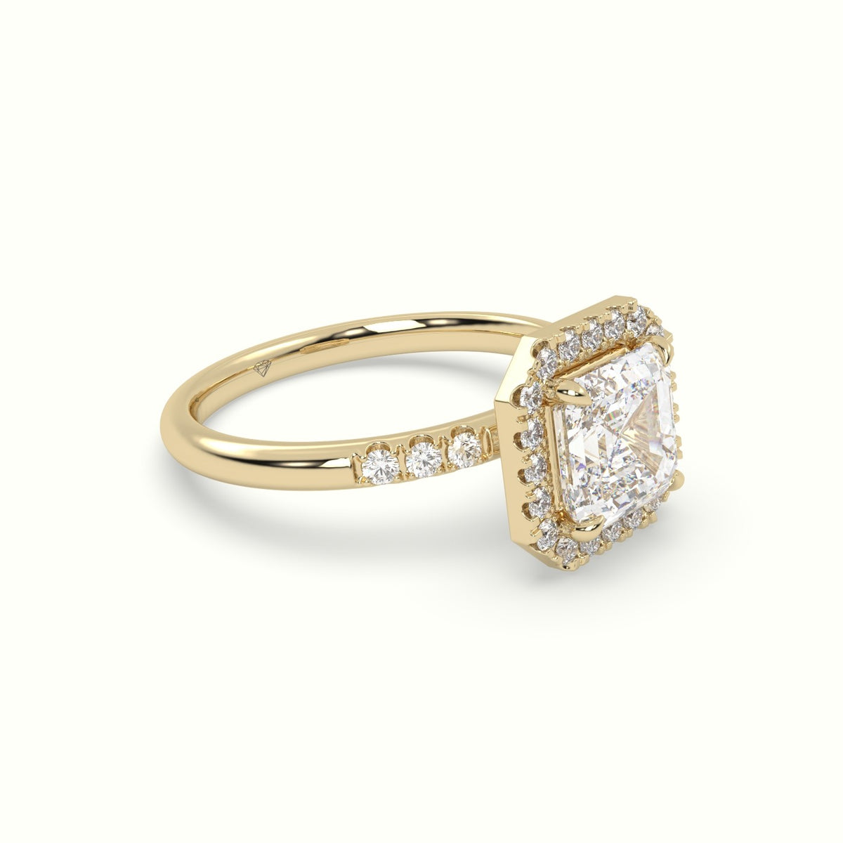 Asscher Cut Halo Diamond Engagement Ring — Yellow Gold