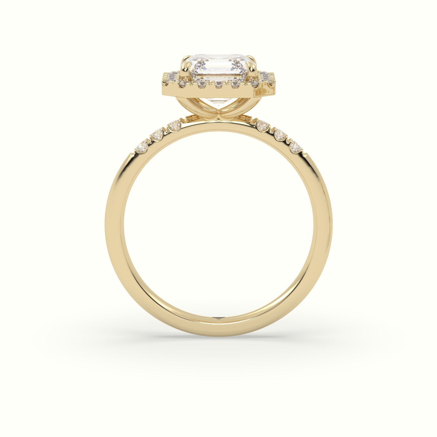 Asscher Cut Halo Diamond Engagement Ring — Yellow Gold
