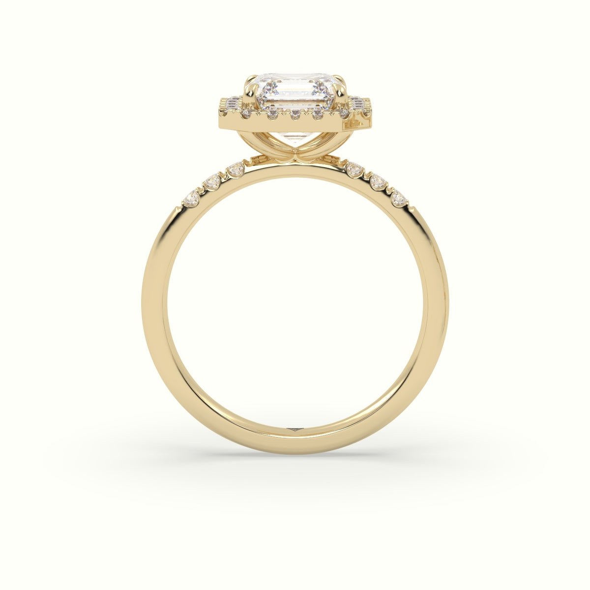 Asscher Cut Halo Diamond Engagement Ring — Yellow Gold