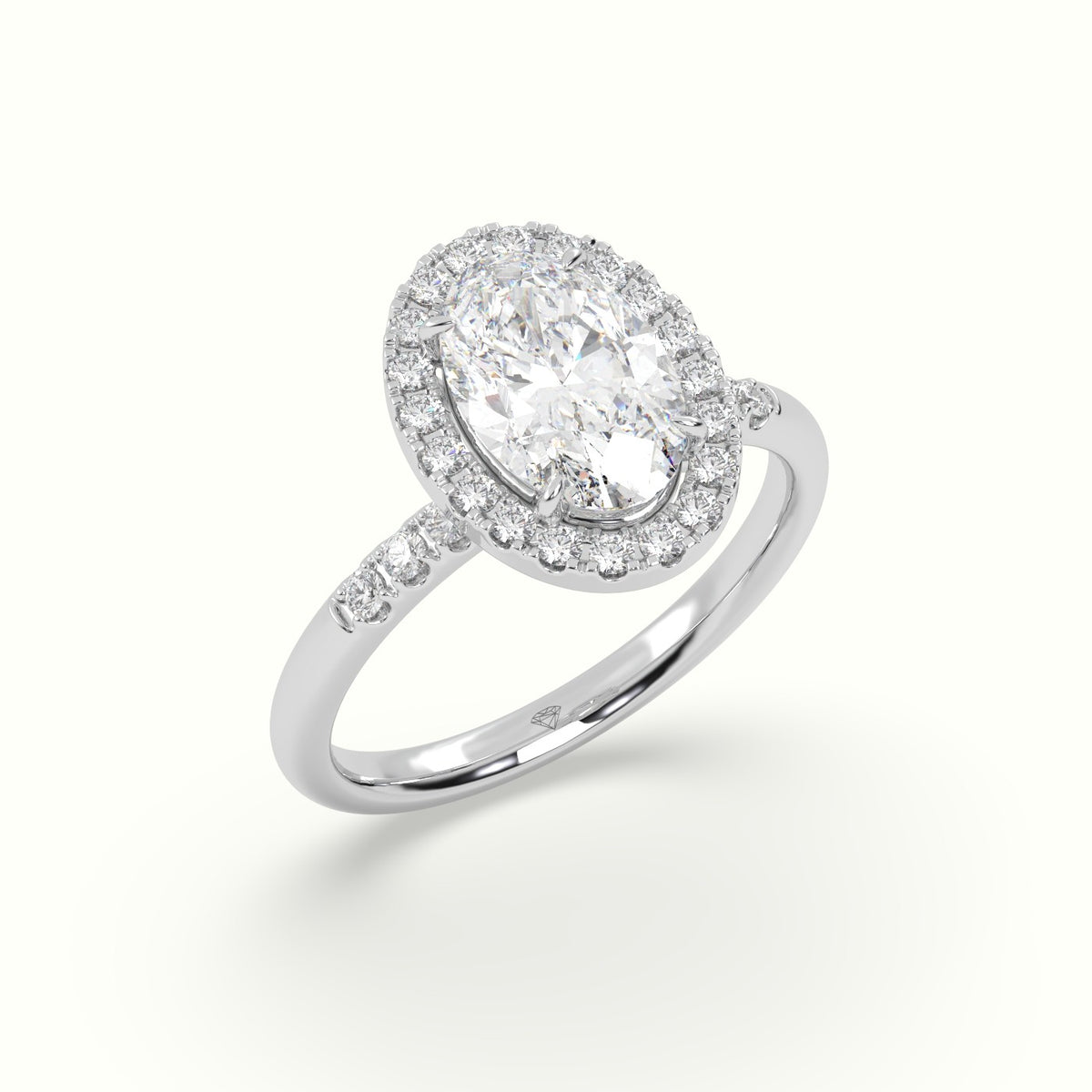 Oval Cut Halo Diamond Engagement Ring — White Gold