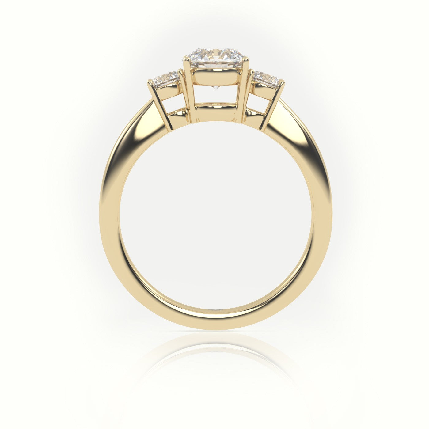Round Cut Diamond 4 Prongs Side-Stone Engagement Ring — Yellow Gold
