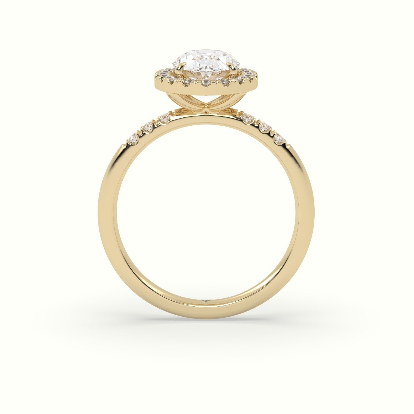 Oval Cut Halo Diamond Engagement Ring — Yellow Gold