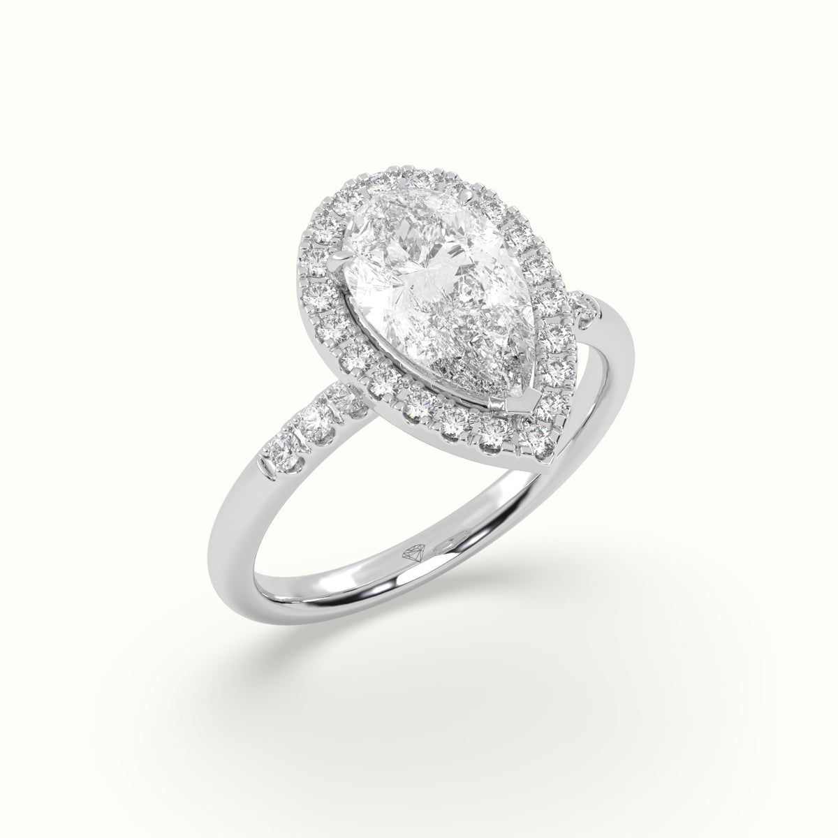 Pear Cut Halo Diamond Engagement Ring — White Gold