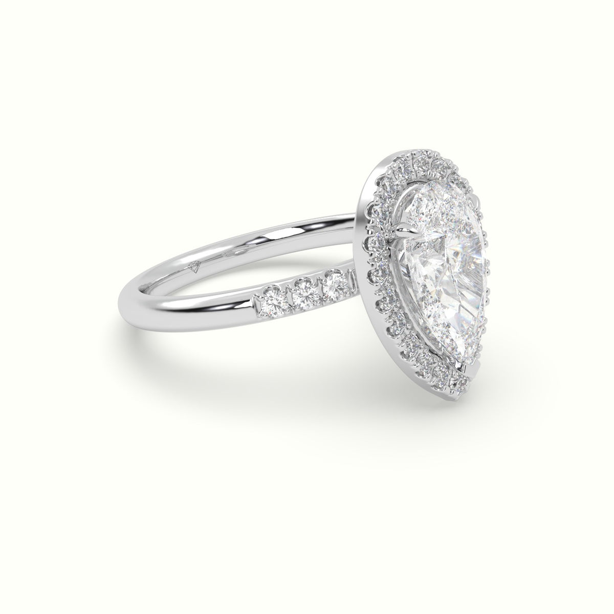 Pear Cut Halo Diamond Engagement Ring — White Gold