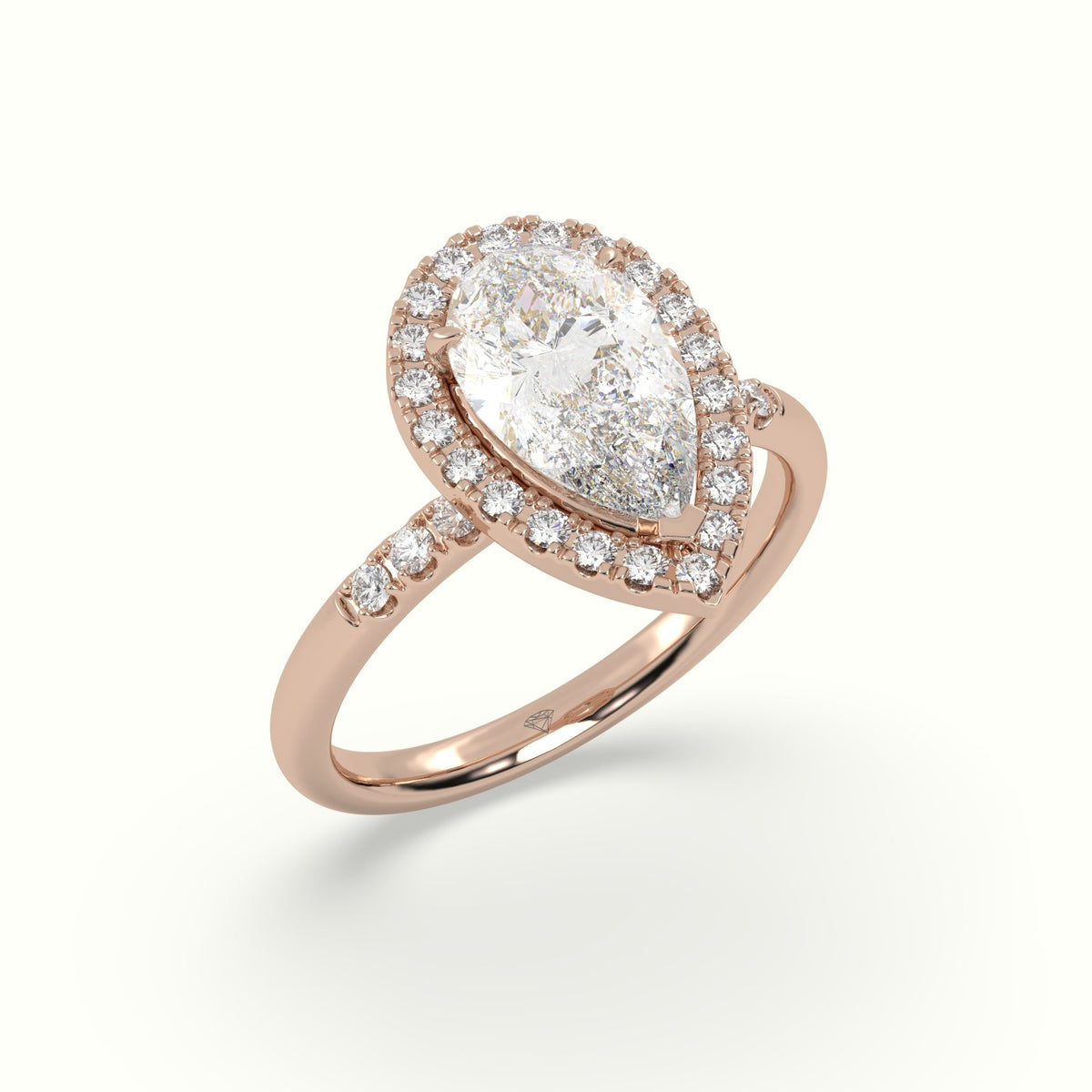 Pear Cut Halo Diamond Engagement Ring — Rose Gold