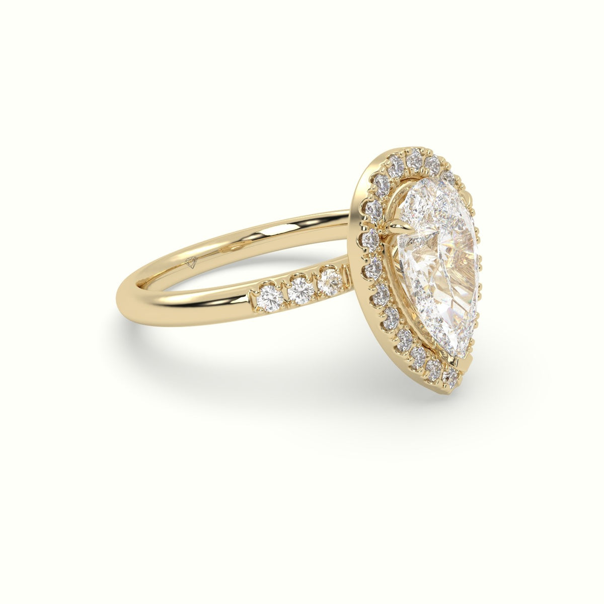 Pear Cut Halo Diamond Engagement Ring — Yellow Gold