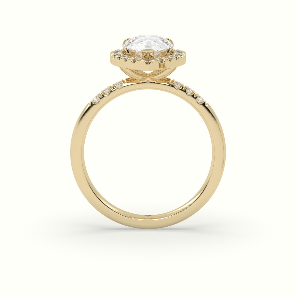 Pear Cut Halo Diamond Engagement Ring — Yellow Gold