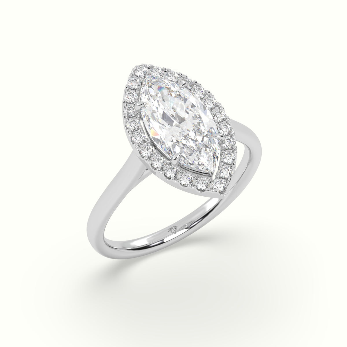Marquise Cut Halo Diamond Engagement Ring — White Gold