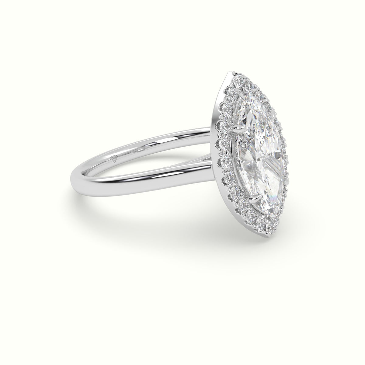 Marquise Cut Halo Diamond Engagement Ring — White Gold