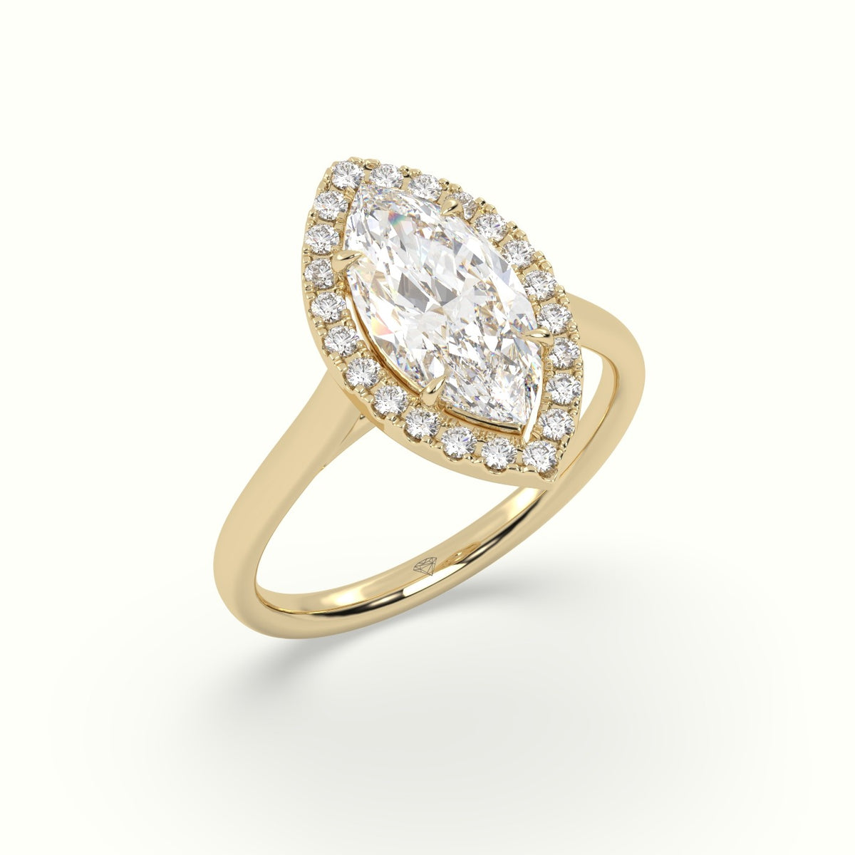Marquise Cut Halo Diamond Engagement Ring — Yellow Gold
