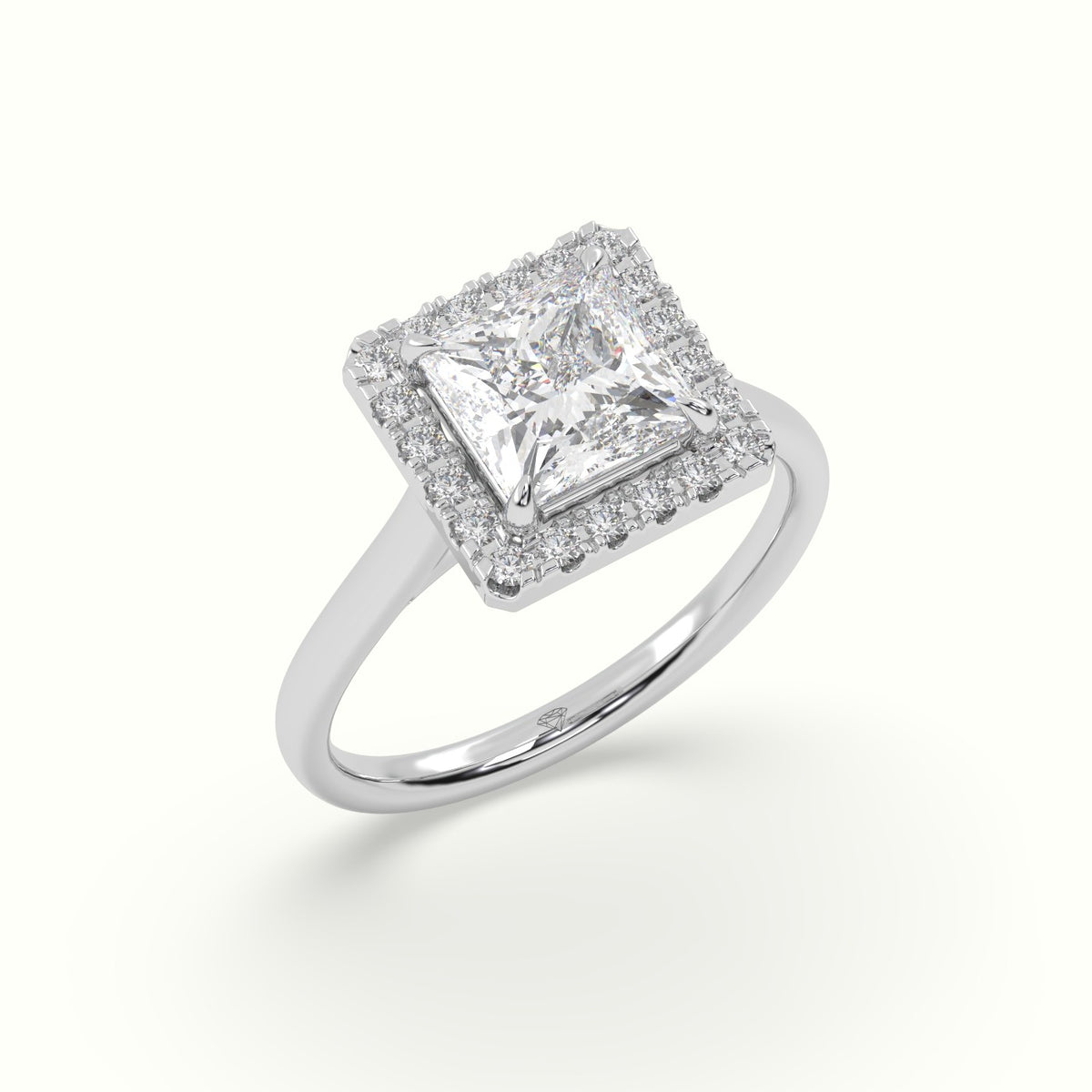 Princess Cut Halo Diamond Engagement Ring — White Gold