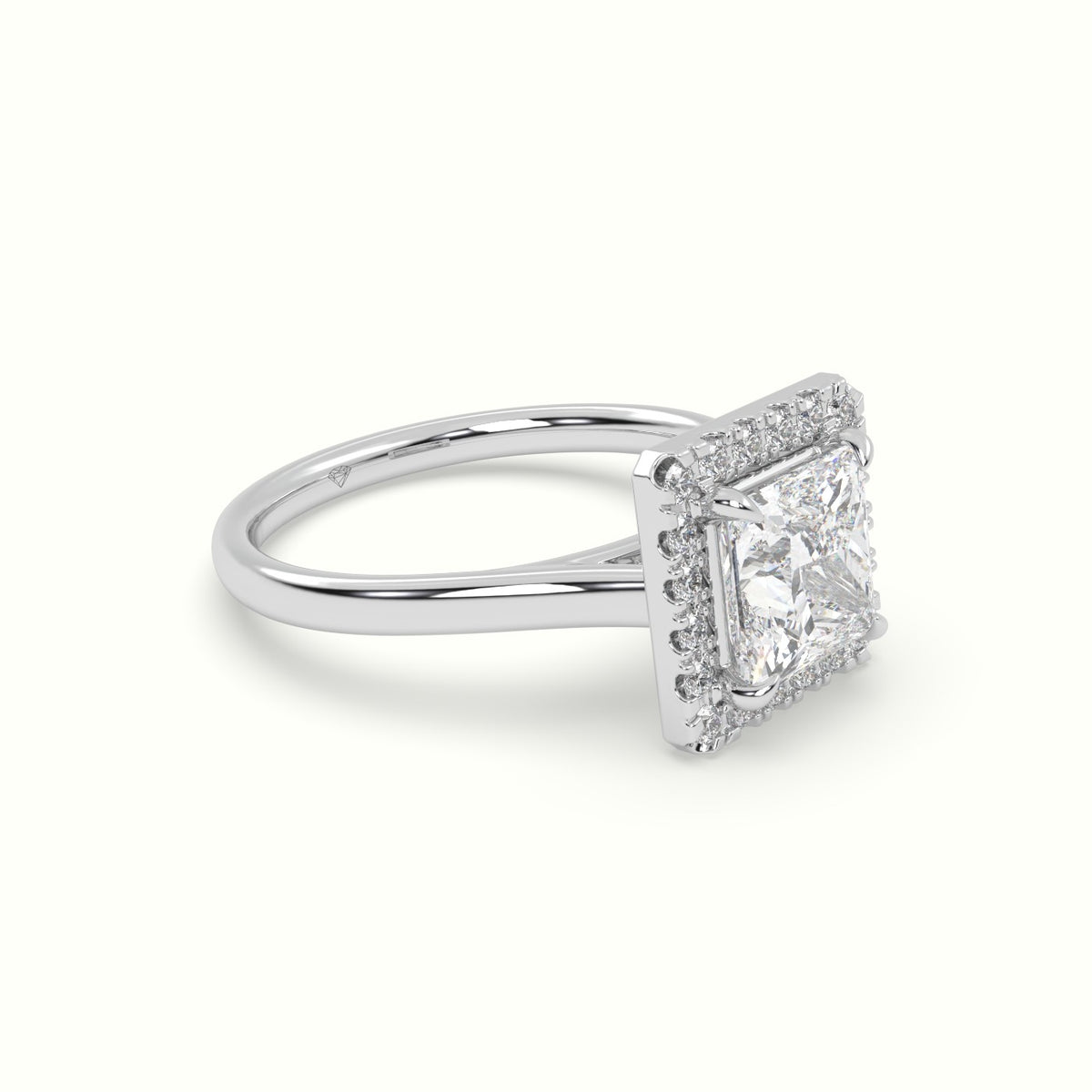 Princess Cut Halo Diamond Engagement Ring — White Gold