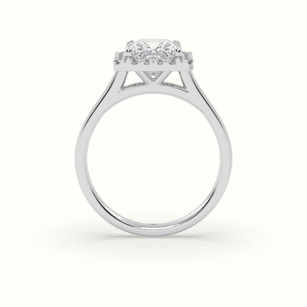 Princess Cut Halo Diamond Engagement Ring — White Gold