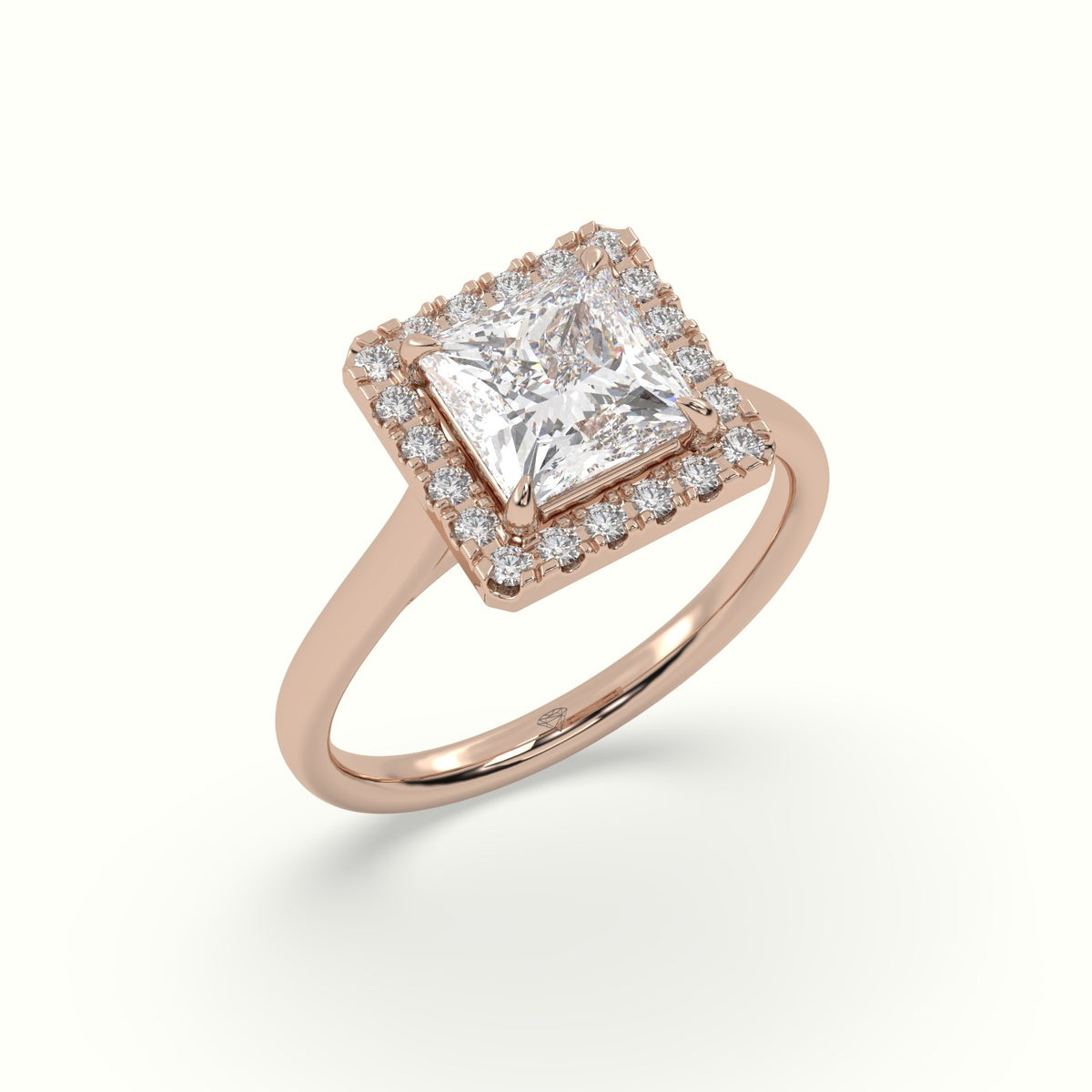 Princess Cut Halo Diamond Engagement Ring — Rose Gold