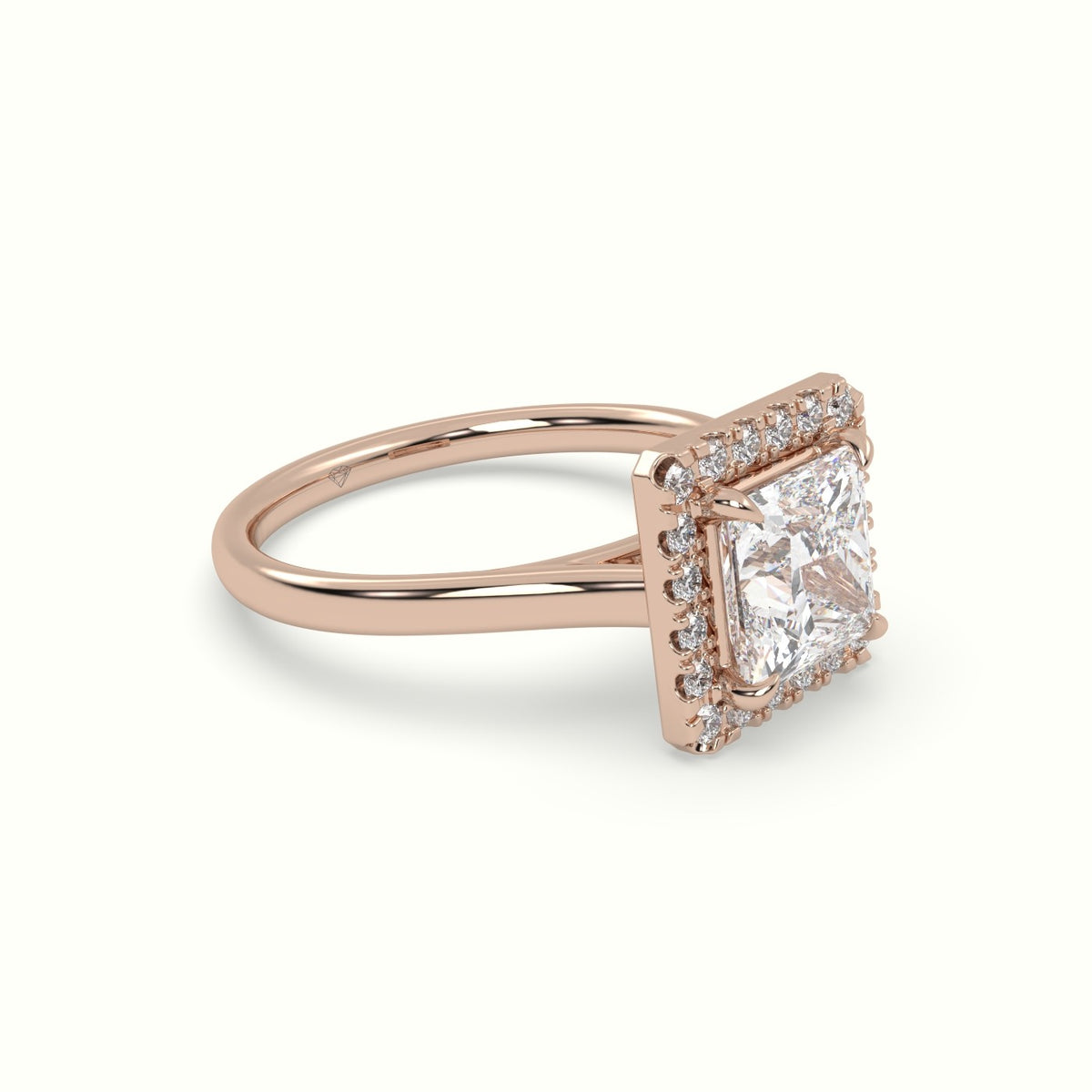 Princess Cut Halo Diamond Engagement Ring — Rose Gold