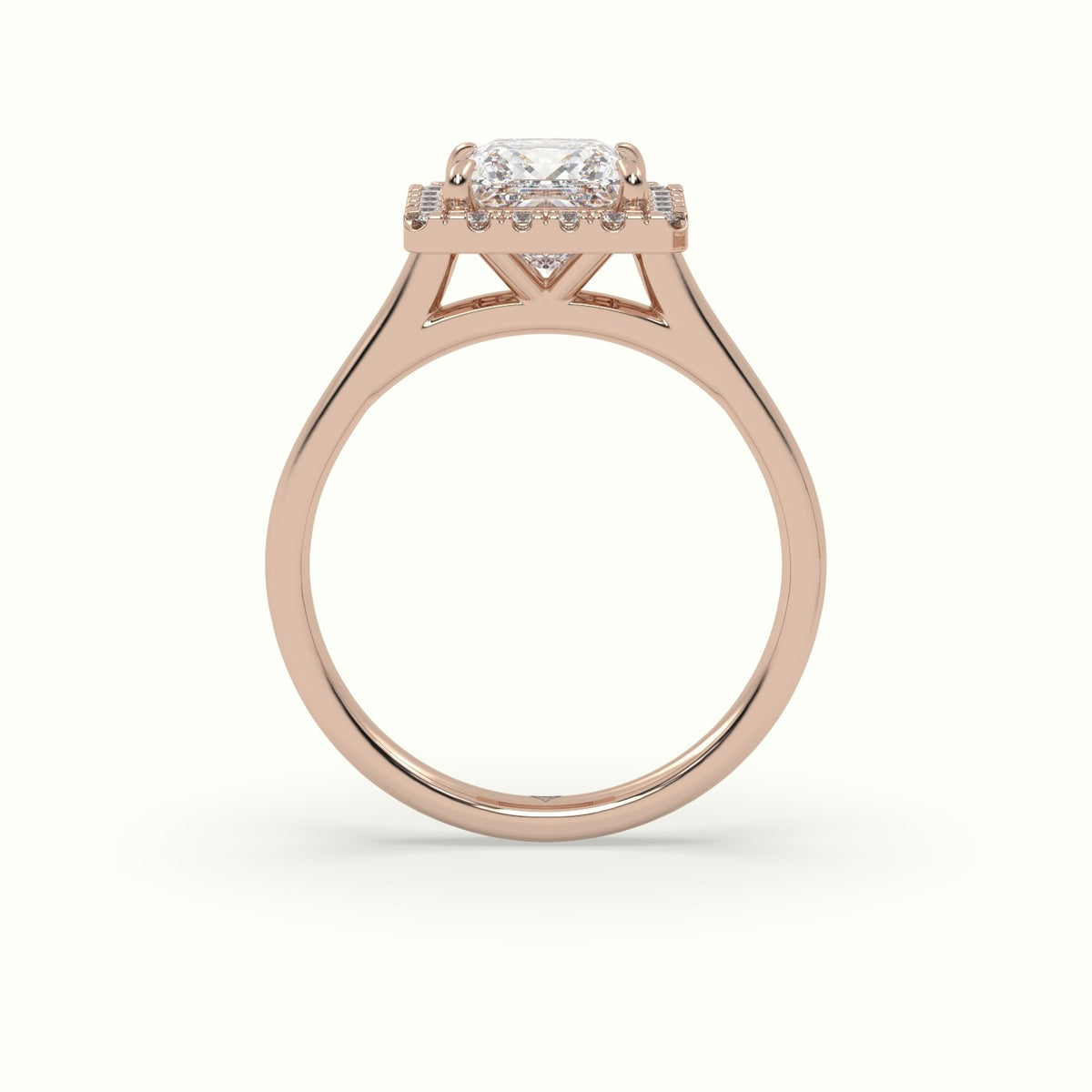 Princess Cut Halo Diamond Engagement Ring — Rose Gold